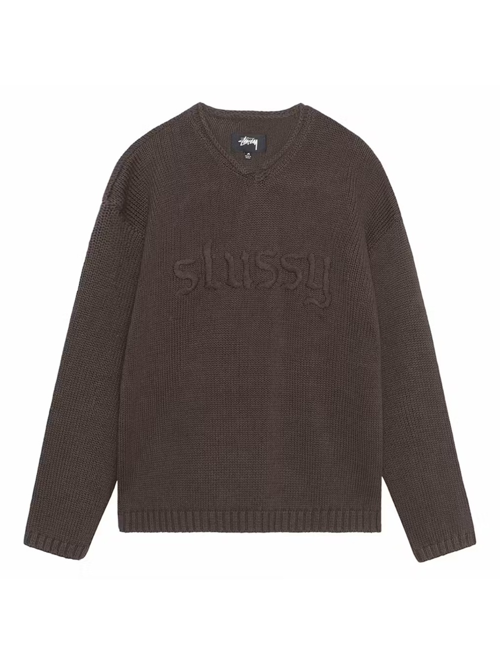 STUSSY Embroidered V Neck Logo Sweater